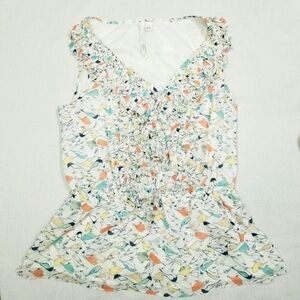 Lauren Conrad White Bird Ruffle Peplum Blouse‎ sleeveless V neck size Medium